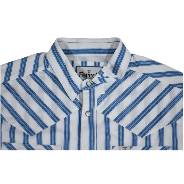 Ferrell Men's The Eric Long Sleeve Snap Shirt - Blue & White Stripe