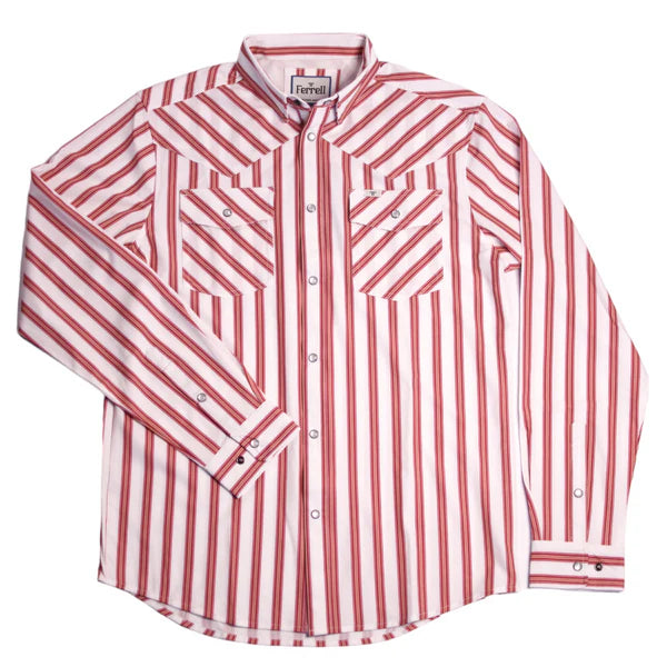 Ferrell Men's The Andrew Long Sleeve Snap Shirt - Red & White Stripe