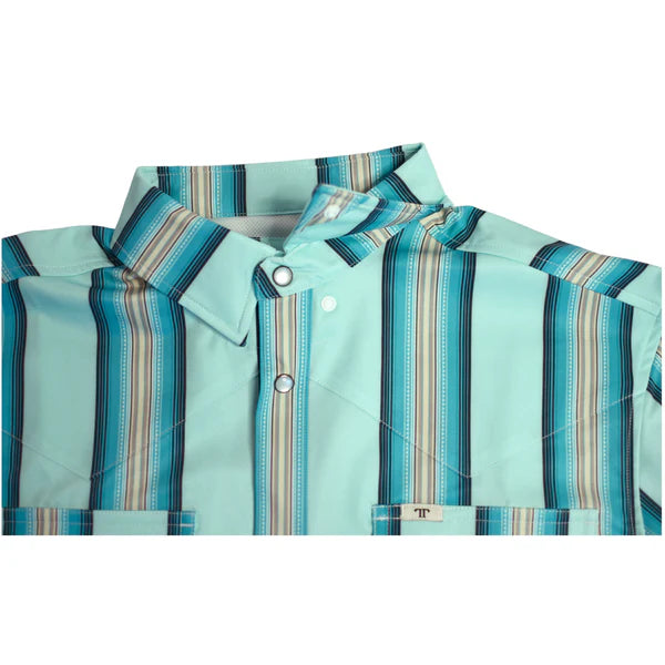 Ferrell Men's The Bear Long Sleeve Snap Shirt - Light Aqua Stripe