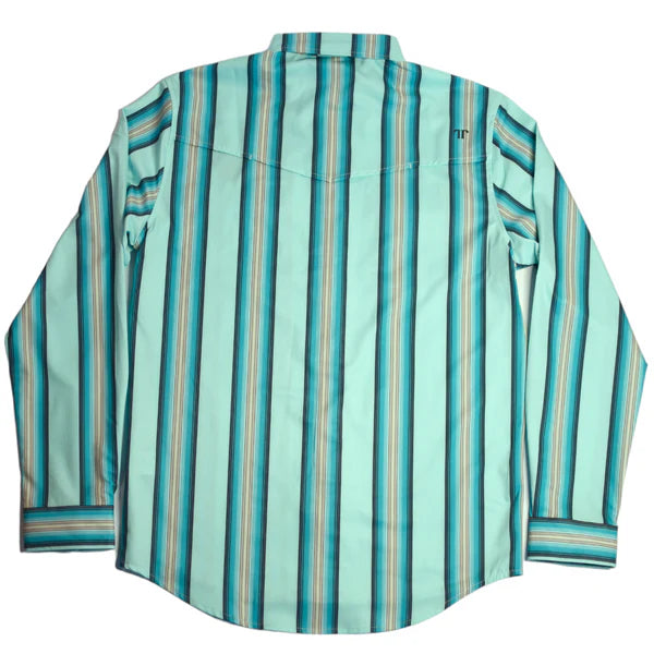 Ferrell Men's The Bear Long Sleeve Snap Shirt - Light Aqua Stripe
