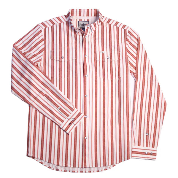 Ferrell Men's The Jack Long Sleeve Snap Shirt - Red, White & Thin Stripe