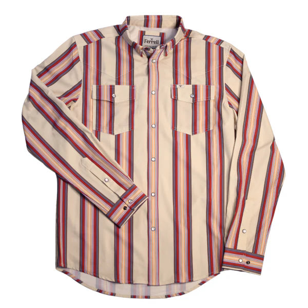 Ferrell Men's The Doc Long Sleeve Snap Shirt - Tan & Red Stripe