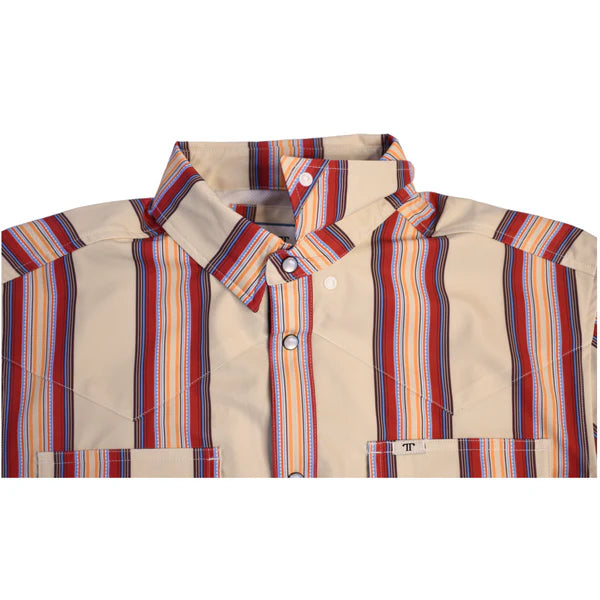 Ferrell Men's The Doc Long Sleeve Snap Shirt - Tan & Red Stripe