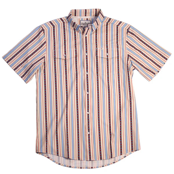 Ferrell Men's The Edward Short Sleeve Snap Shirt -  Cream/Blue Stripe