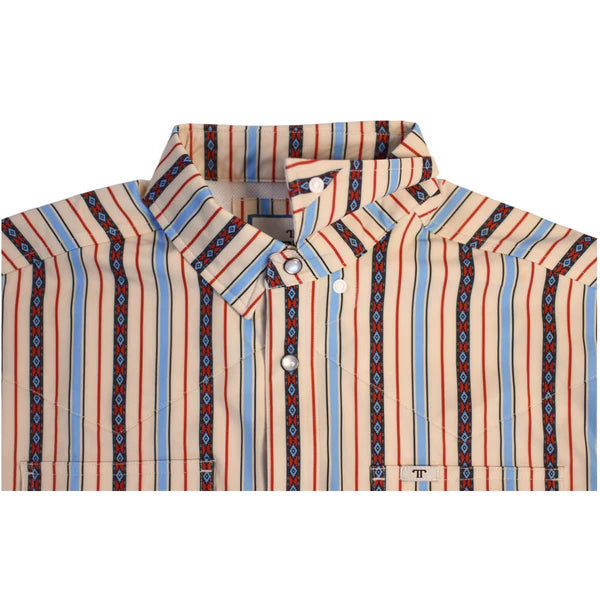 Ferrell Men's The Edward Short Sleeve Snap Shirt -  Cream/Blue Stripe