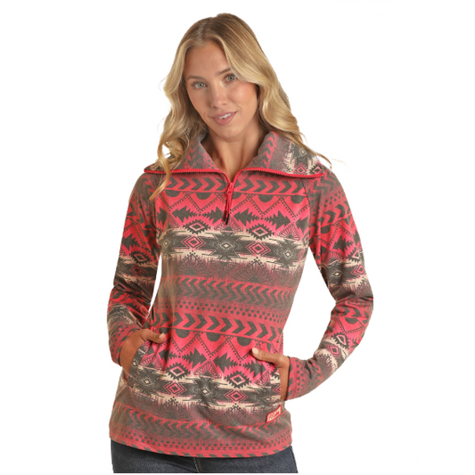 Powder River Women's Aztec Stripe Pullover - Hot Pink