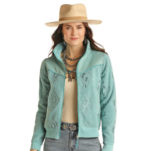 Powder River Women's Embroidered Berber Bomber - Turquoise