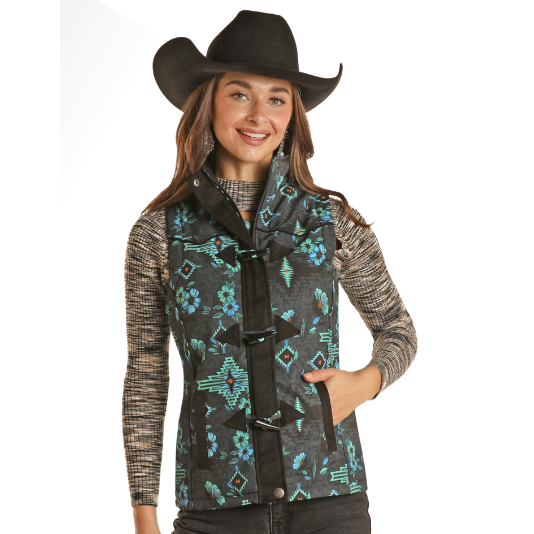 Powder River Women's Floral Aztec Vest - Black