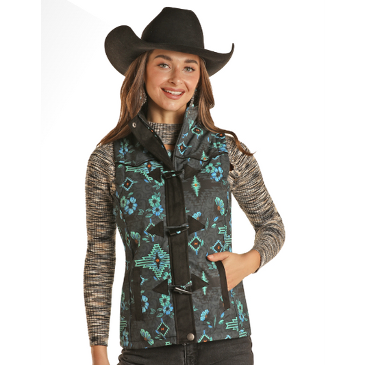Powder River Women's Floral Aztec Vest - Black