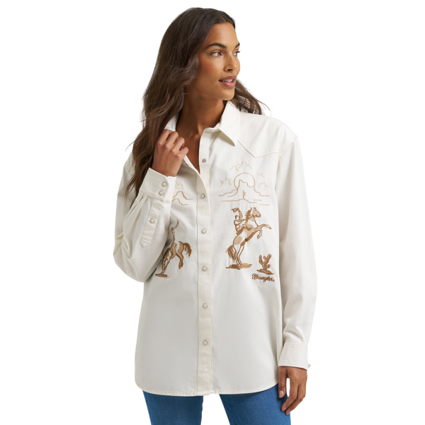 Wrangler Women's Bronc Rider Snap Shirt- Cream - Irvine Tack & Western Wear