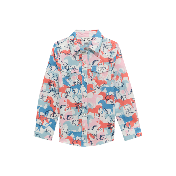 Wrangler Girl's Long Sleeve Western Horse Shirt- Multi