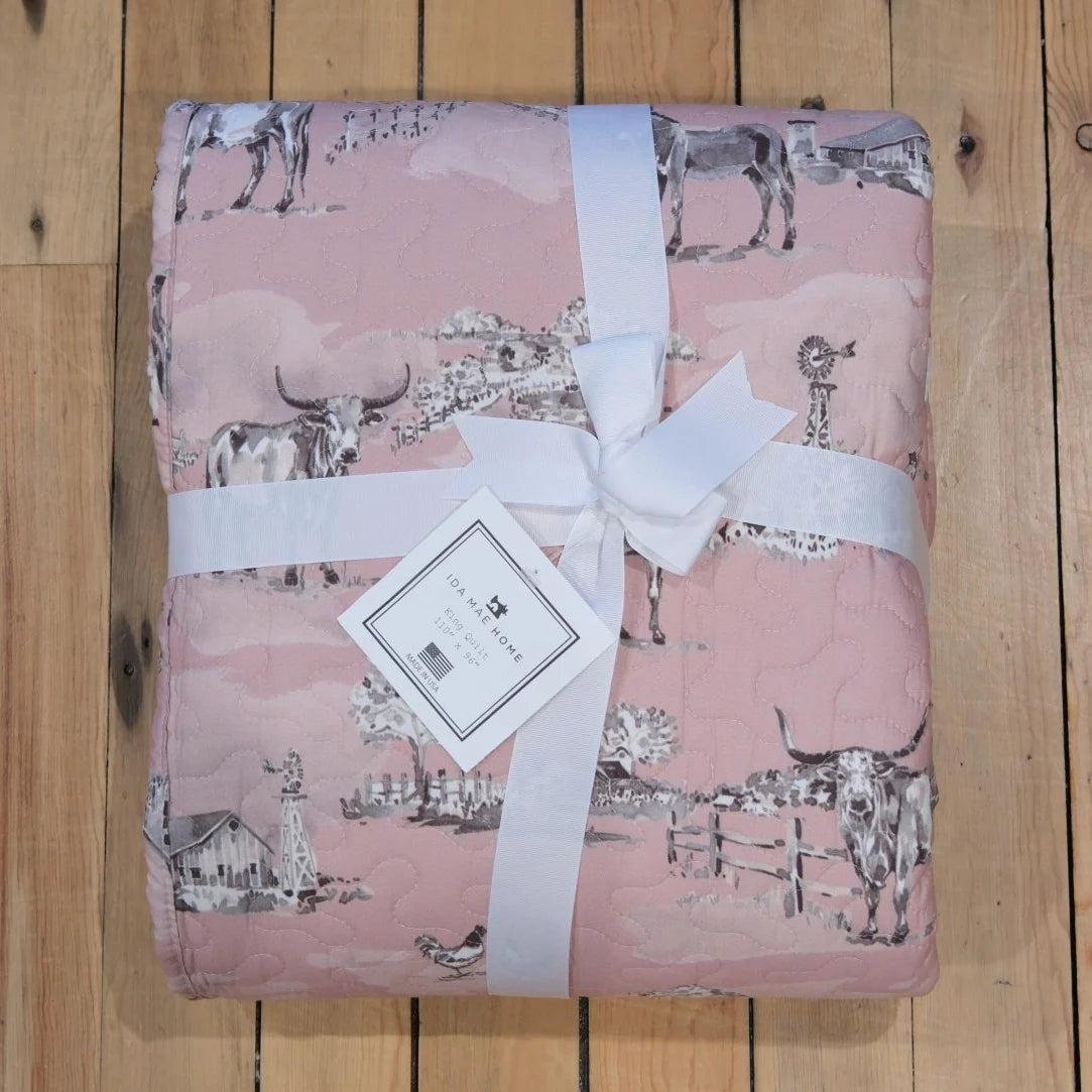 Ida Mae Home Donkey Toile Rose Quilt - Multiple Sizes
