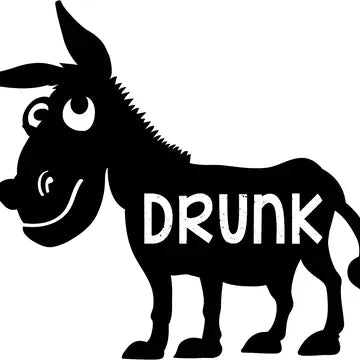 Rustic Metal Donkey "Drunk" Sign - Black