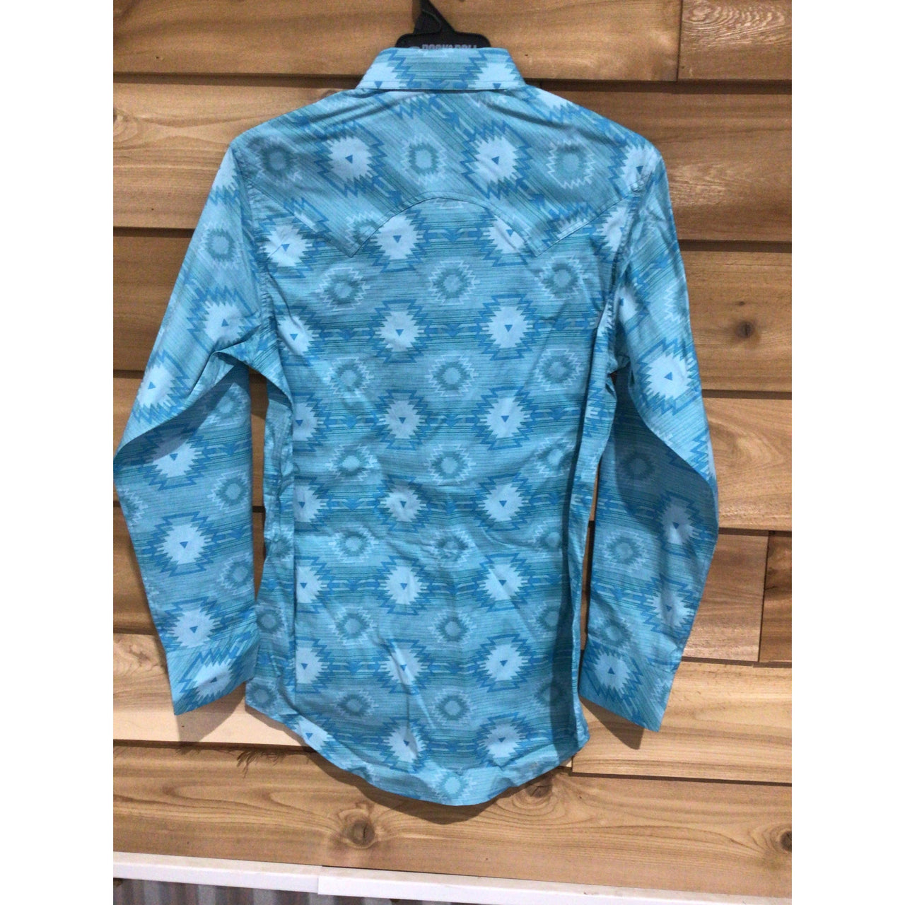 Rock & Roll  Men's Long Sleeve Aztec Print Snap Shirt- Turquoise