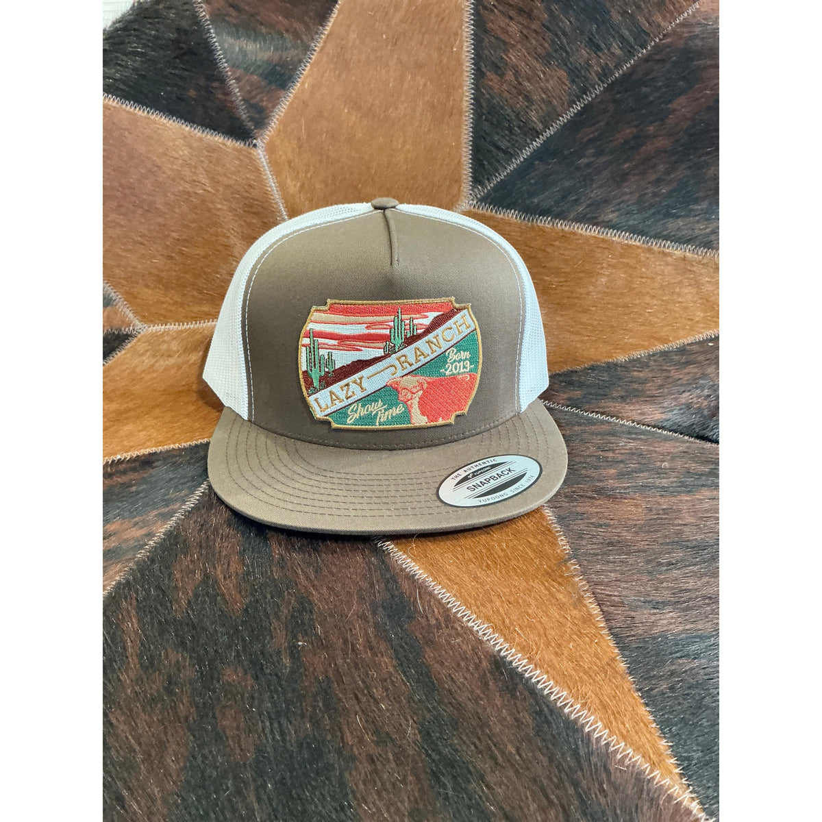 Lazy J Ranch Desert Show Time Classic Five Panel Trucker Hat- Brown/White