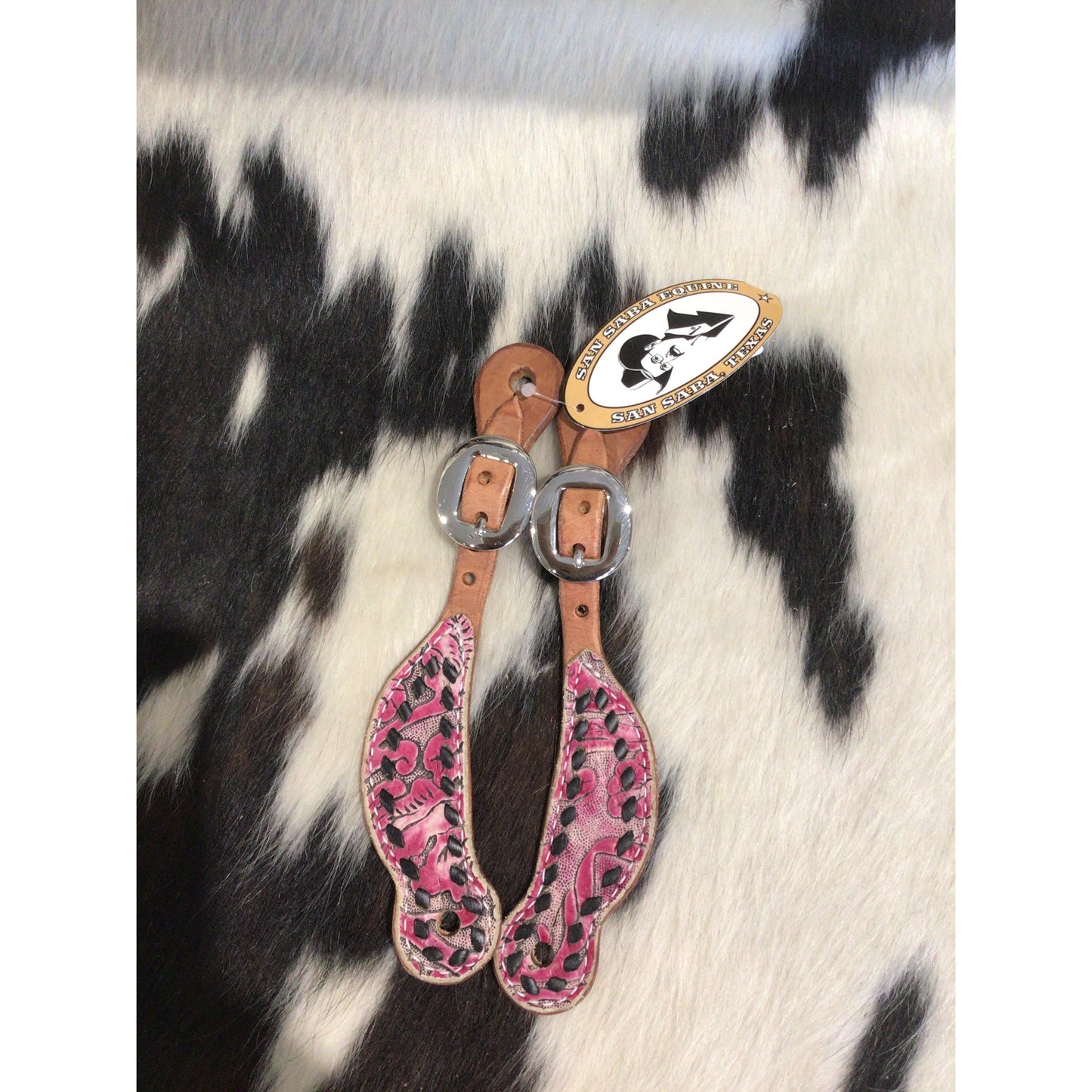 San Saba Youth Shaped Spur Straps w/Western Tool Print & Buckstitch