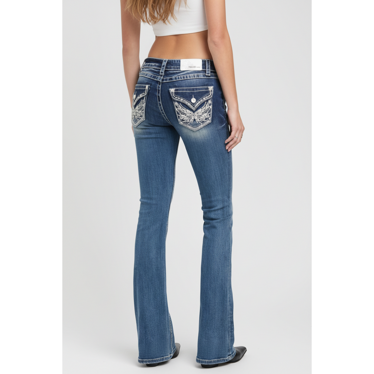 Grace in LA Women's Wing Faux Flap Bootcut Jeans