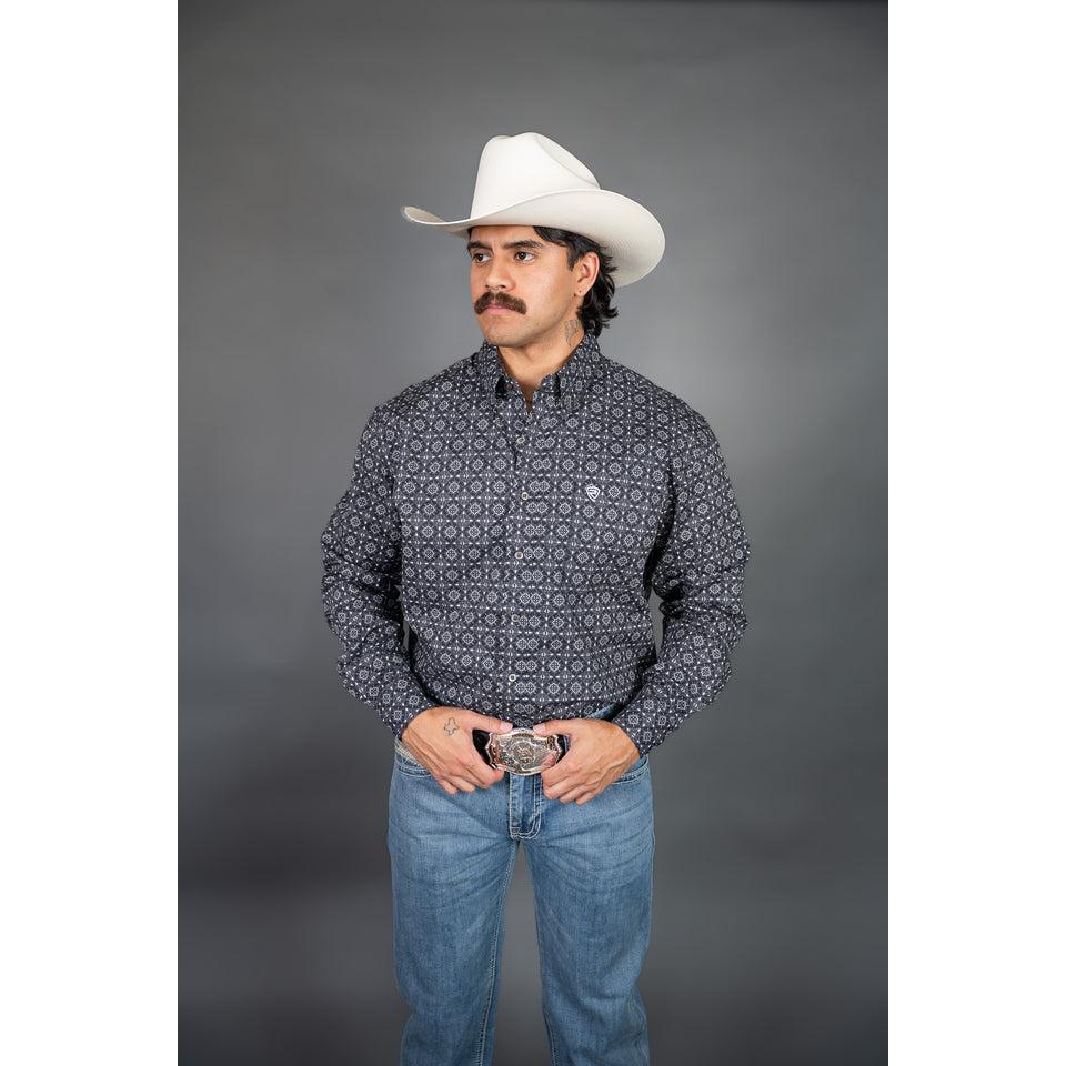 Rock & Roll Men's Medallion Printed Long Sleeve Shirt - Black