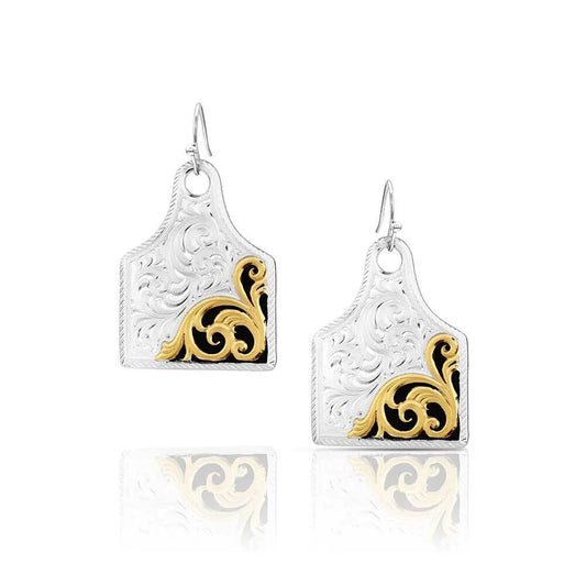 Montana Silversmiths Rual Route Cow Tag Earrings