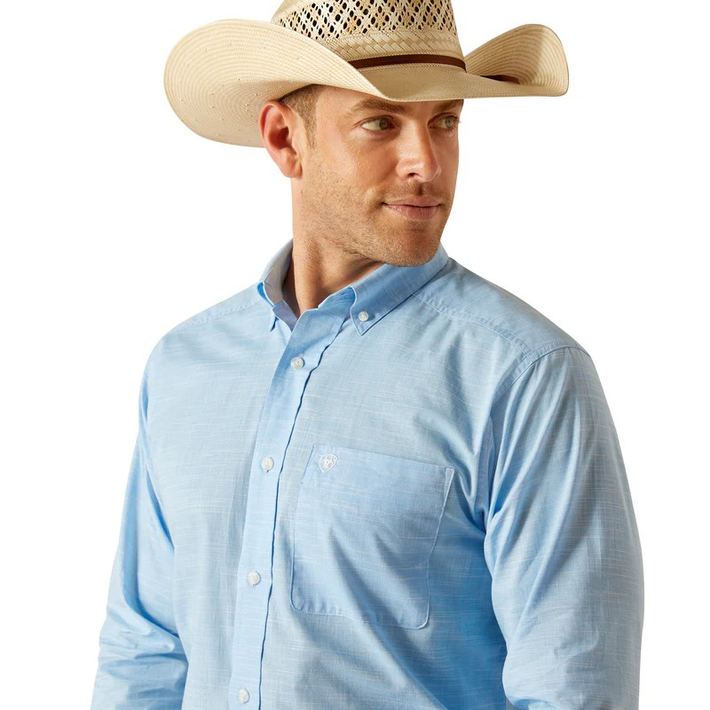 Ariat Men's  Solid Slub Classic Fit Shirt - Coast Azure Blue