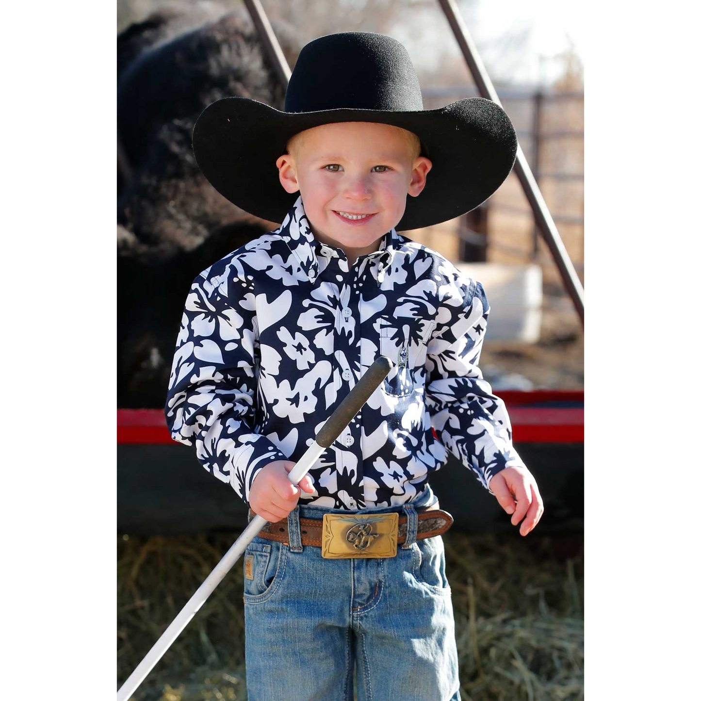 Cinch Boy's Long Sleeve Print Shirt - Navy