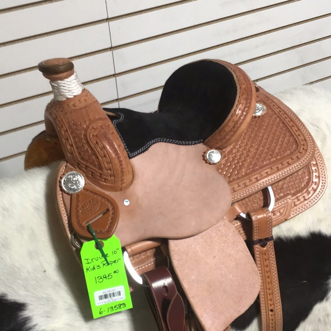 Irvine 10" Kid's Roper Saddle - 1/2 Basic Tooling Suede Seat