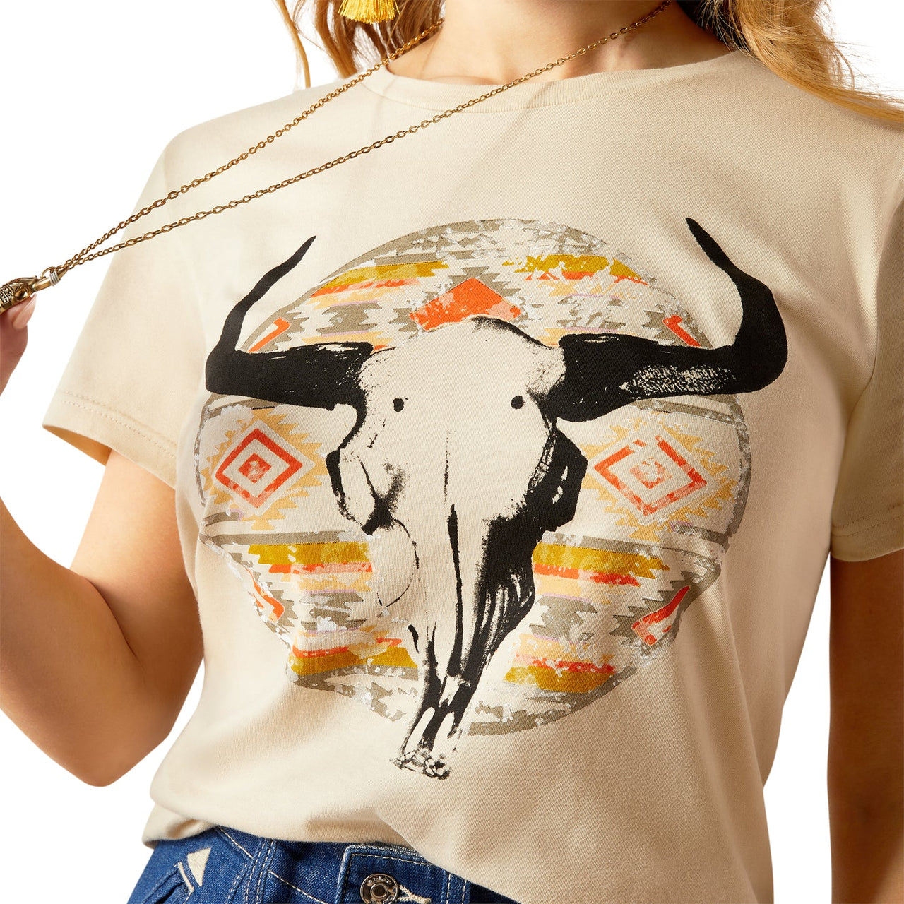 Ariat Women's Longhorn Watercolor Short Sleeve Tee Shirt-Natural