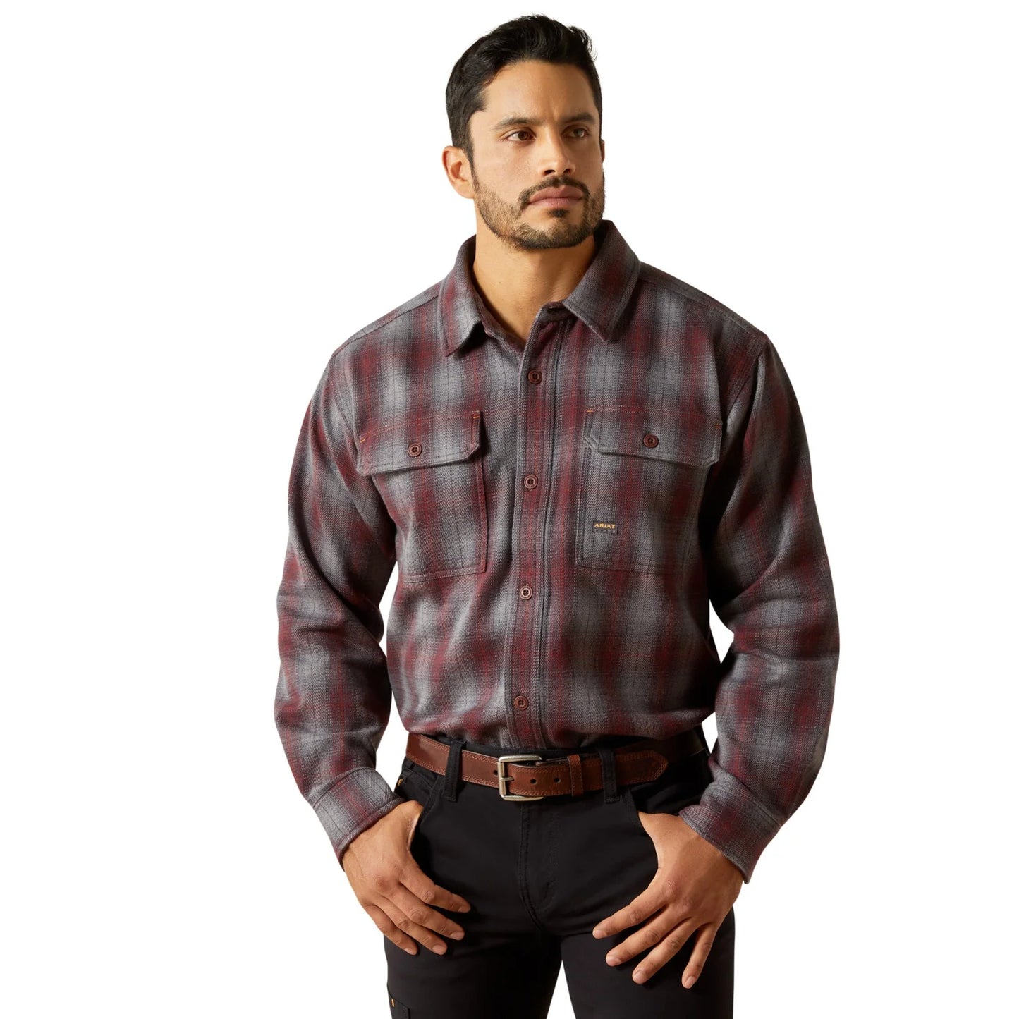 Ariat Men's Rebar Heavy Flannel LS Work Shirt - Charcoal