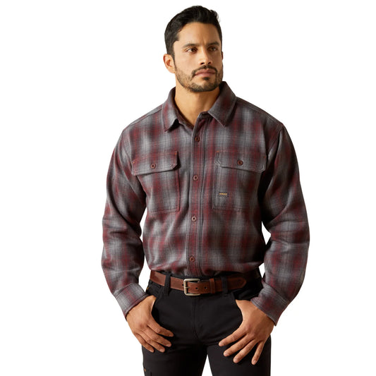 Ariat Men's Rebar Heavy Flannel LS Work Shirt - Charcoal
