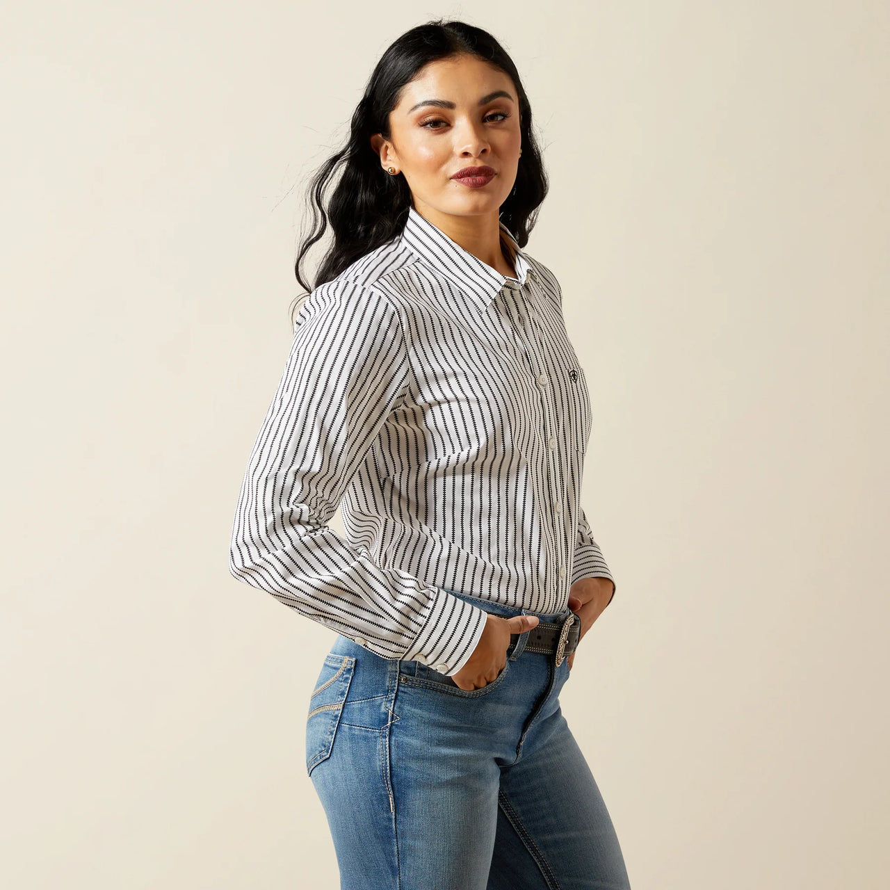 Ariat Women's Kirby Stretch Long Sleeve Shirt - Black & White