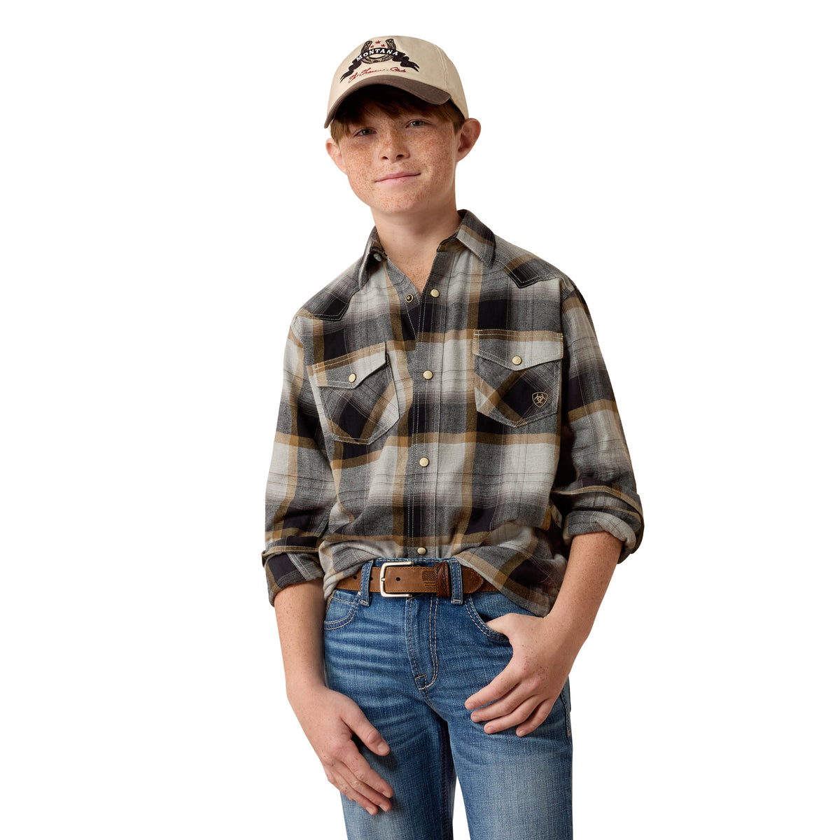 Ariat Boys' Retro Heinz Snap Shirt - Grey Heather