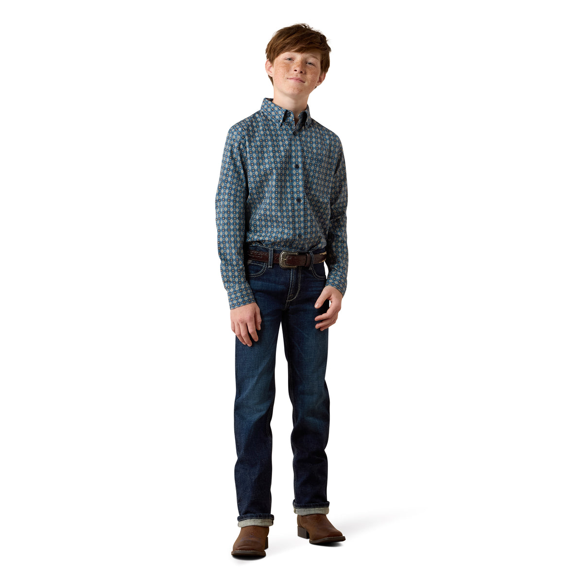 Ariat Boys' Lex Classic Fit Shirt - Real Teal Southwest Geo Print
