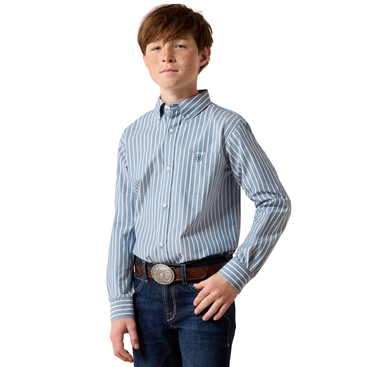 Ariat Boys' Pro Series Delaney Classic Fit Shirt - Real Teal Banker Stripe
