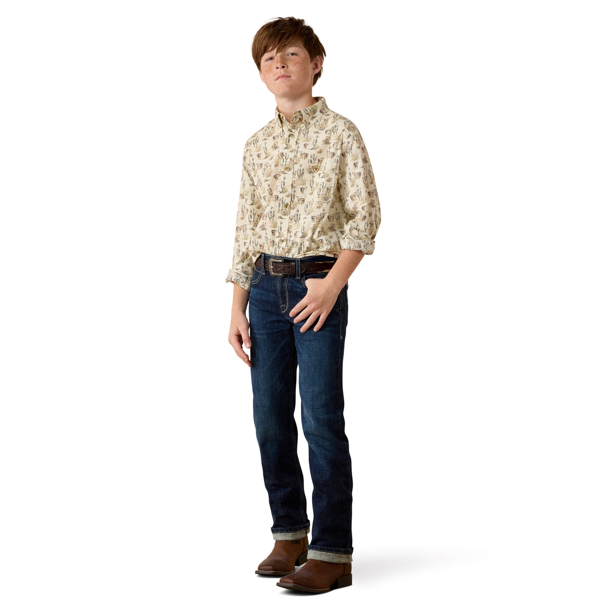 Ariat Boys' Luthor Classic Fit Shirt - Cream Multi Scenic Print