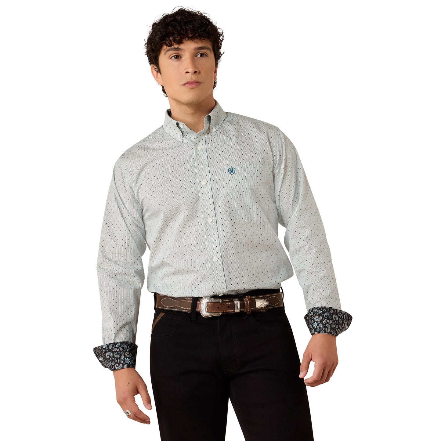 Ariat Men's Wrinkle Free Bryton Fitted Shirt - Off White Multi Dot Print
