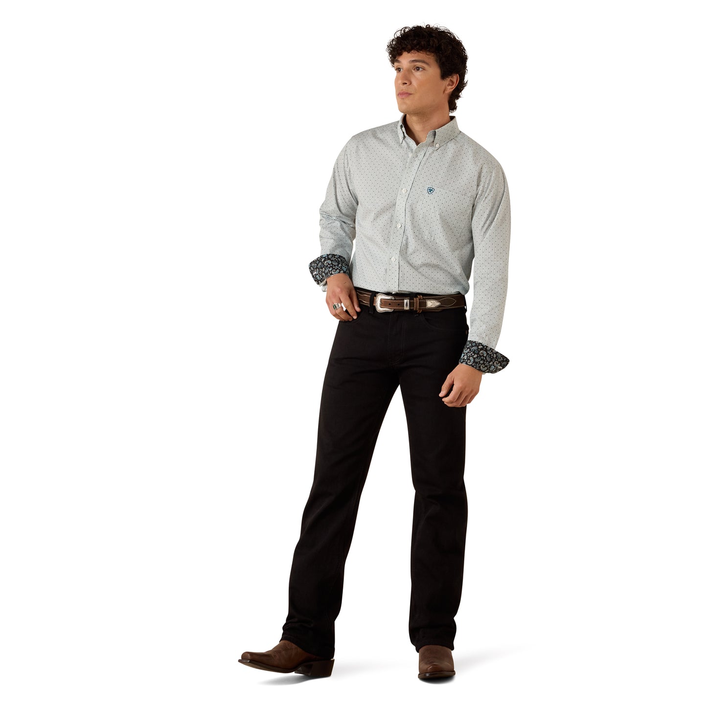 Ariat Men's Wrinkle Free Bryton Fitted Shirt - Off White Multi Dot Print