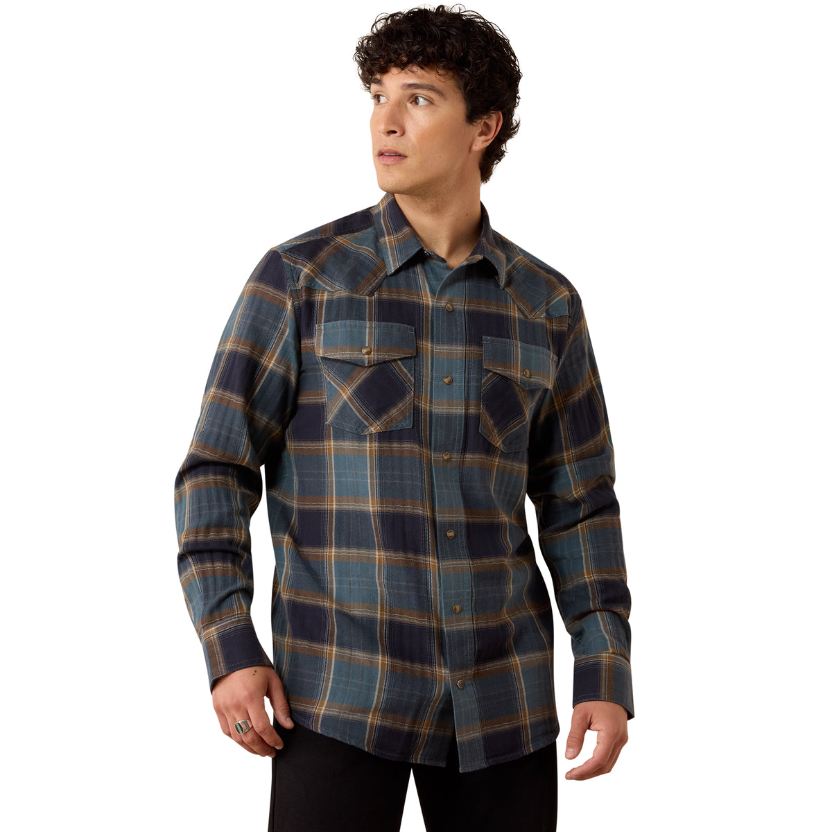 Ariat Men's Retro Harbert Fitted Snap Shirt - Inkwell Plaid