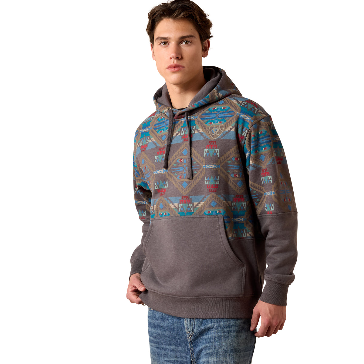 Ariat Men's Color Block Hoodie - Medium Grey Southwest
