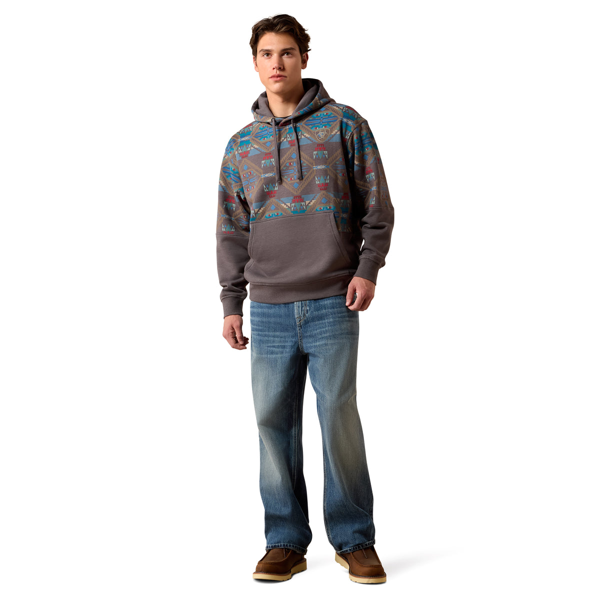 Ariat Men's Color Block Hoodie - Medium Grey Southwest
