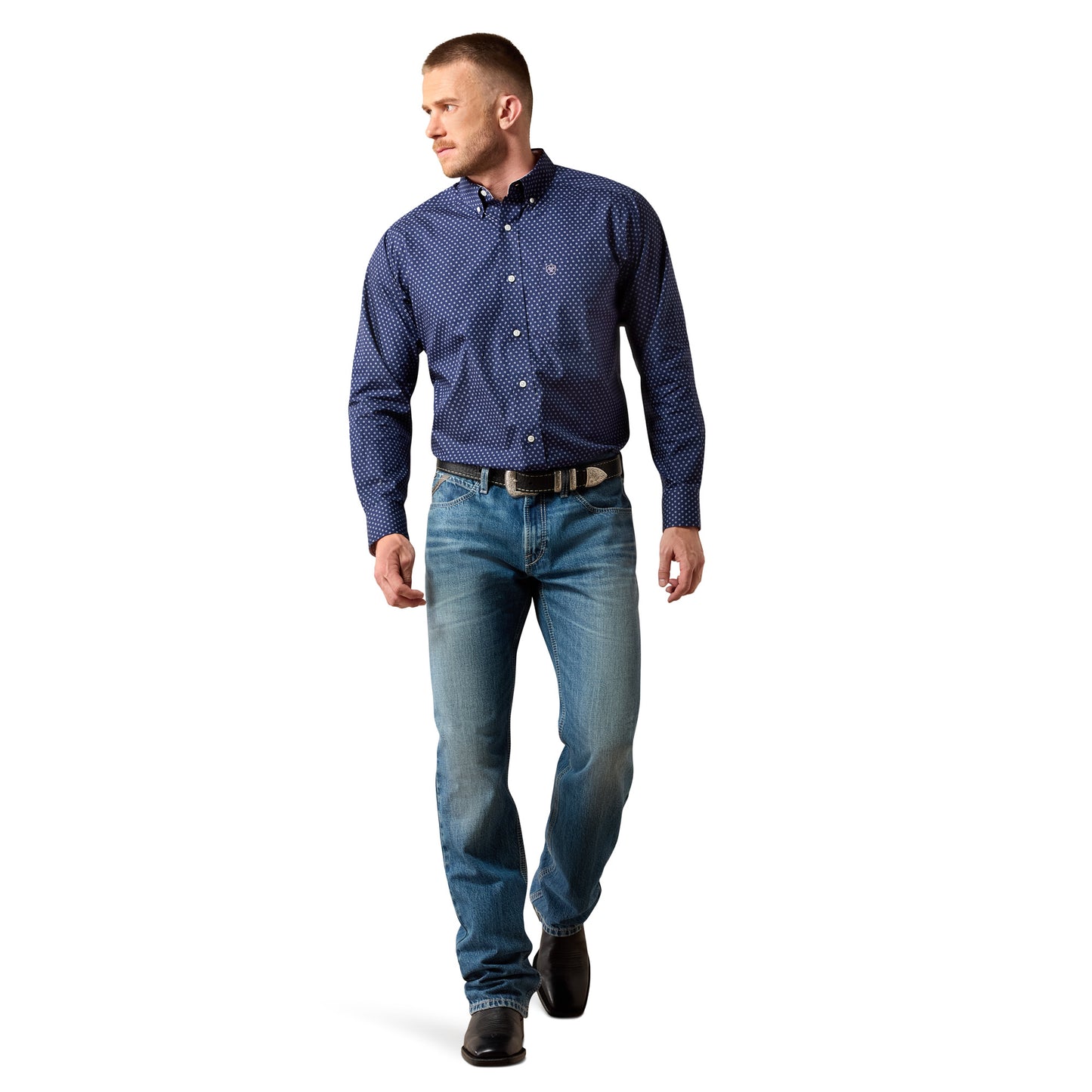 Ariat Men's Wrinkle Free Wes Classic Fit Long Sleeve Shirt - Maritime Blue