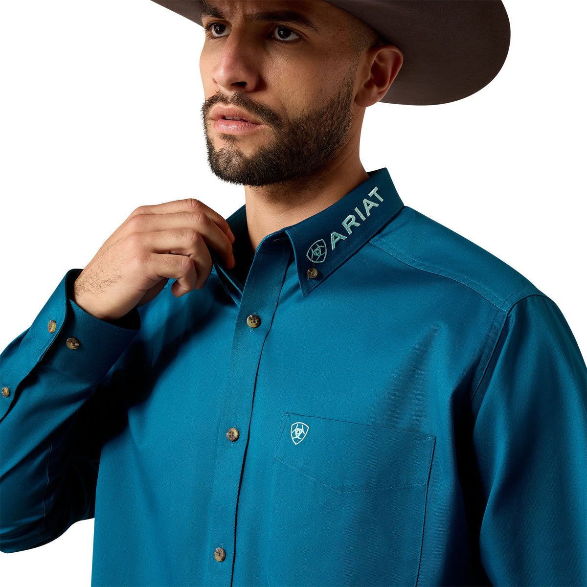 Ariat Men's Team Logo Twill Classic Fit Shirt - Lyons Blue/Mint