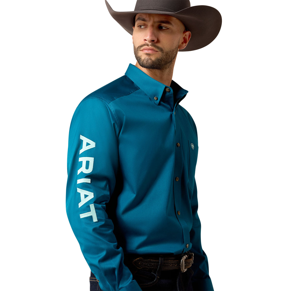 Ariat Men's Team Logo Twill Classic Fit Shirt - Lyons Blue/Mint