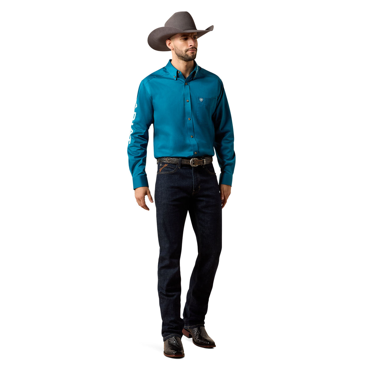 Ariat Men's Team Logo Twill Classic Fit Shirt - Lyons Blue/Mint