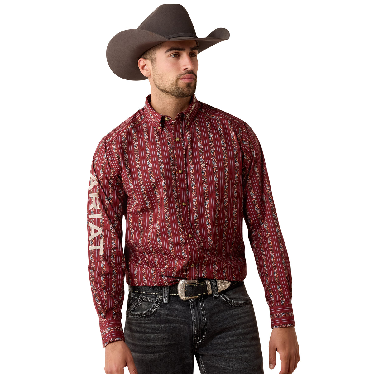 Ariat Men's Team Dutton Classic Fit Shirt - Ketchup Paisley Stripe/Savanna