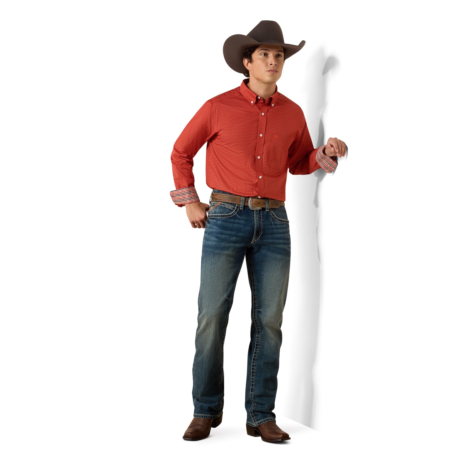 Ariat Men's Wrinkle Free Willet Fitted Shirt - Ketchup Dot Print