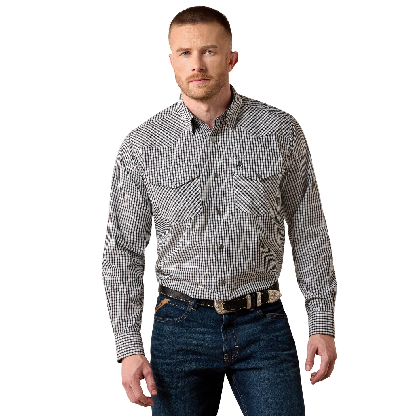 Ariat Men's Wrinkle Free Bud Classic Fit Snap Shirt - White/Black Small Plaid