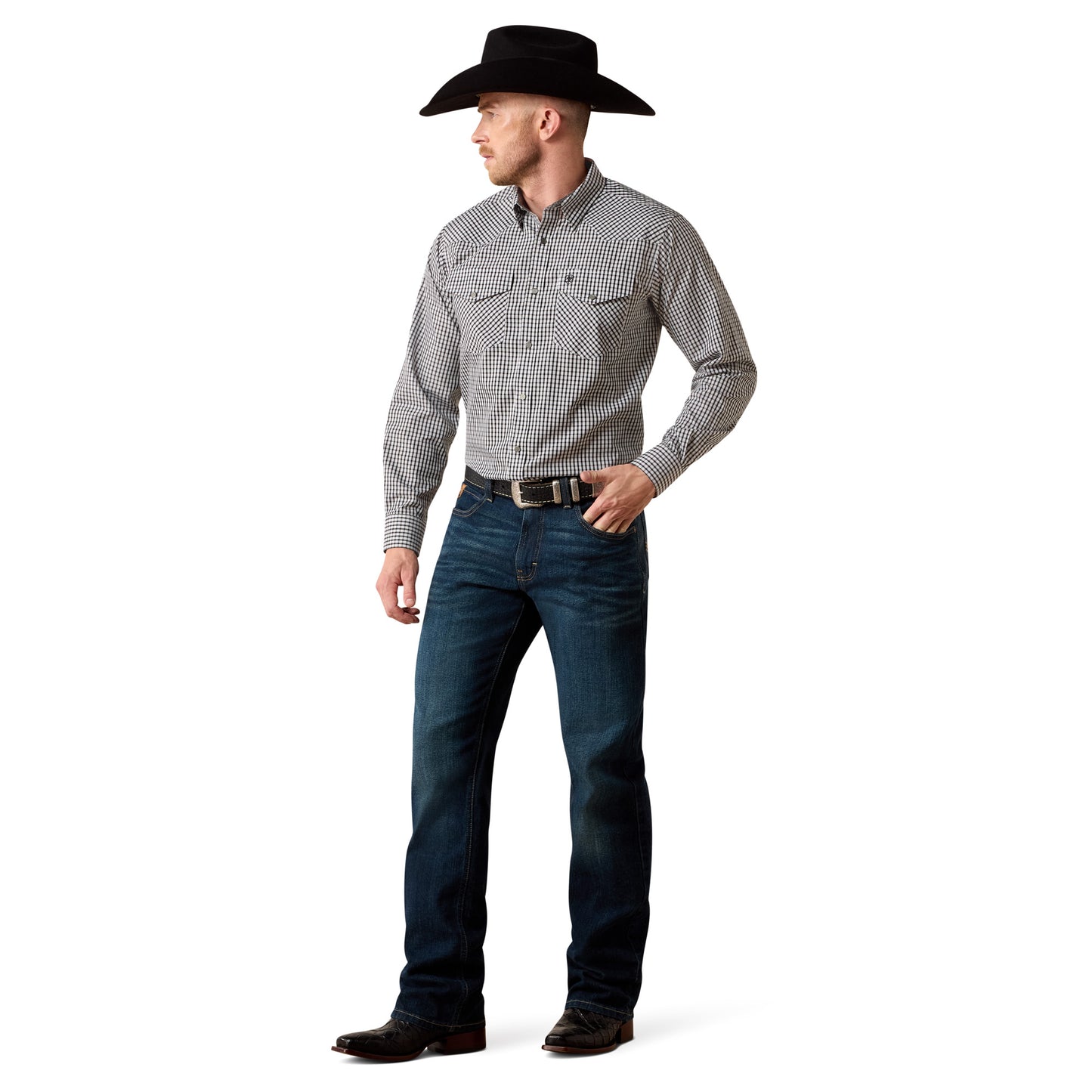Ariat Men's Wrinkle Free Bud Classic Fit Snap Shirt - White/Black Small Plaid