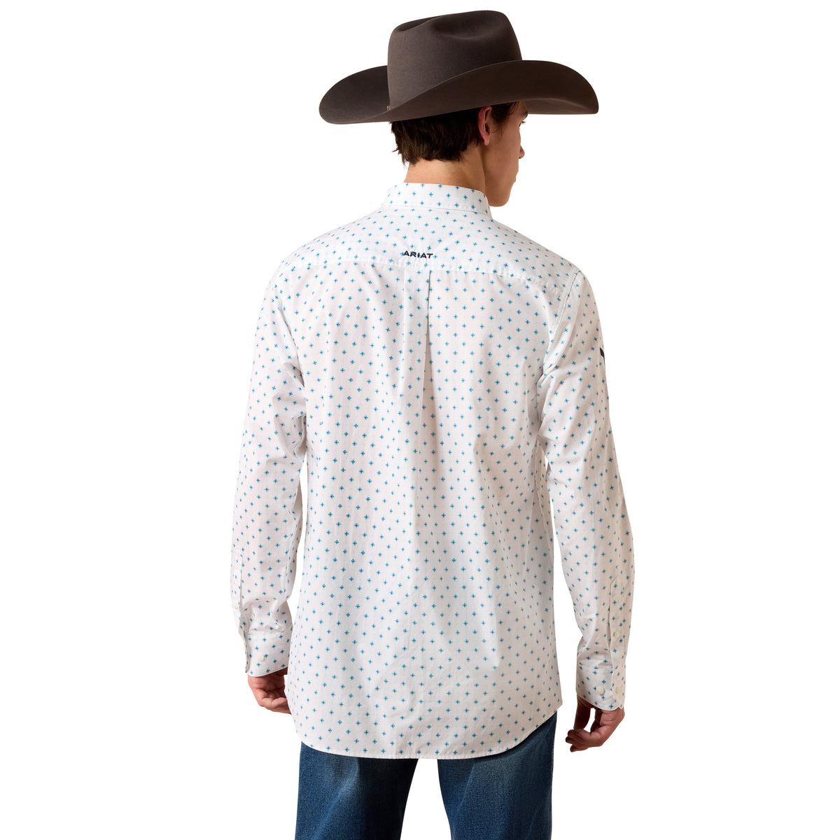 Ariat Men's Team Emory Fitted Shirt - White Multi Geo Print/Maritime