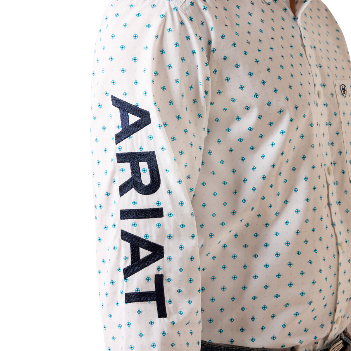 Ariat Men's Team Emory Fitted Shirt - White Multi Geo Print/Maritime
