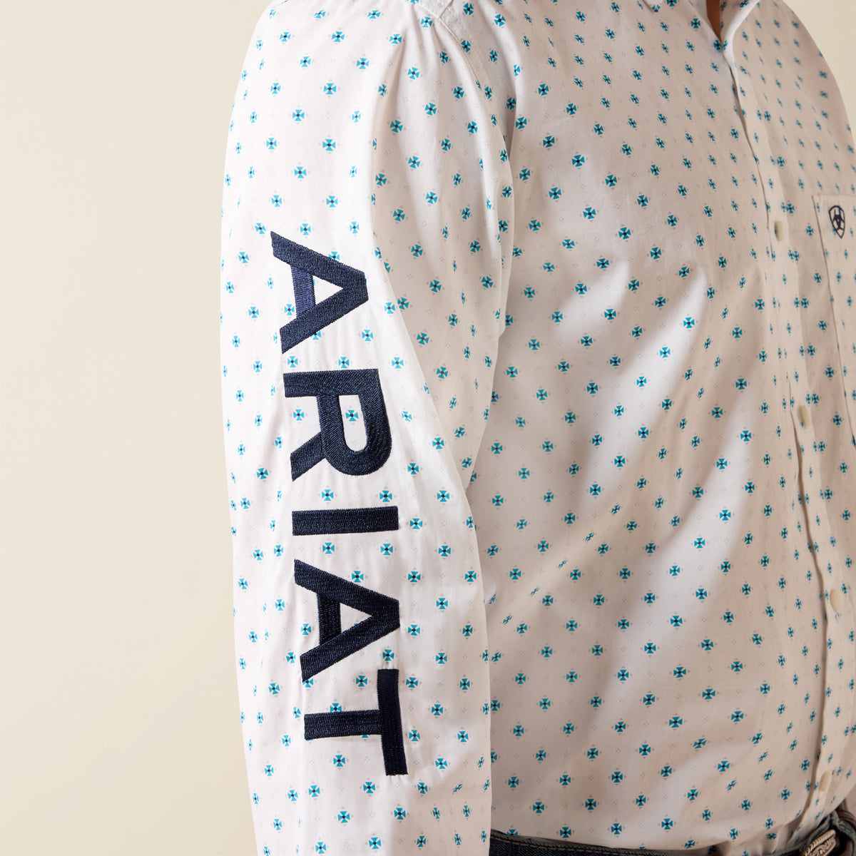 Ariat Men's Team Emory Fitted Shirt - White Multi Geo Print/Maritime
